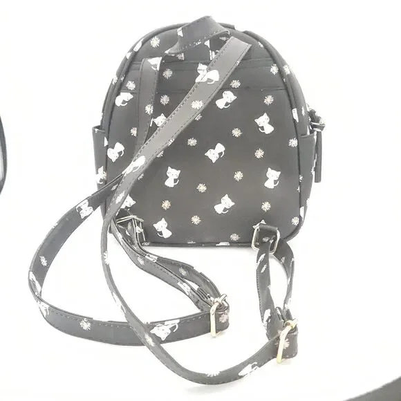 ​Underonesky Black Backpack Purse with White Kitties & Front Zipper Pocket NEW - Picture 3 of 8
